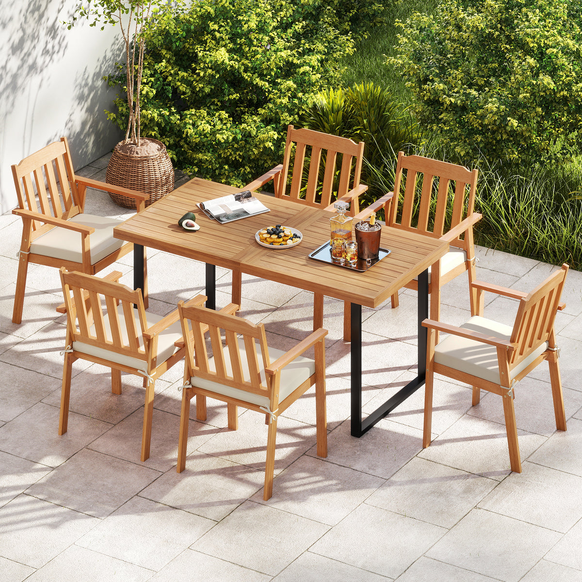 Acacia Wood Patio Dining Chairs Set of 2 - White