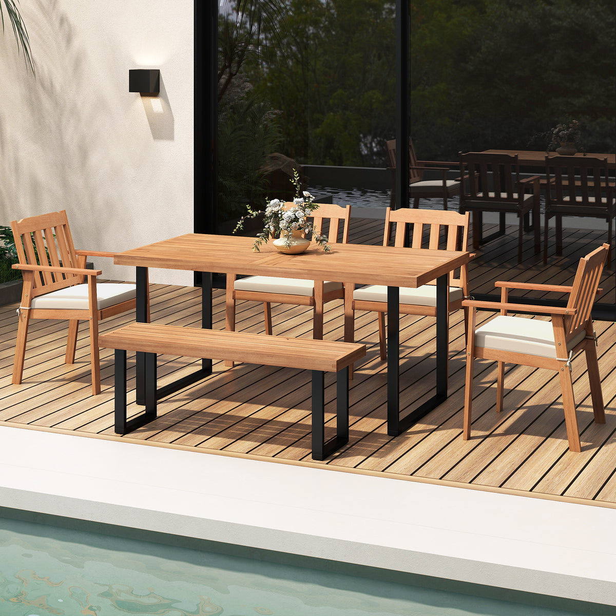 Acacia Wood Patio Dining Chairs Set of 2 - White