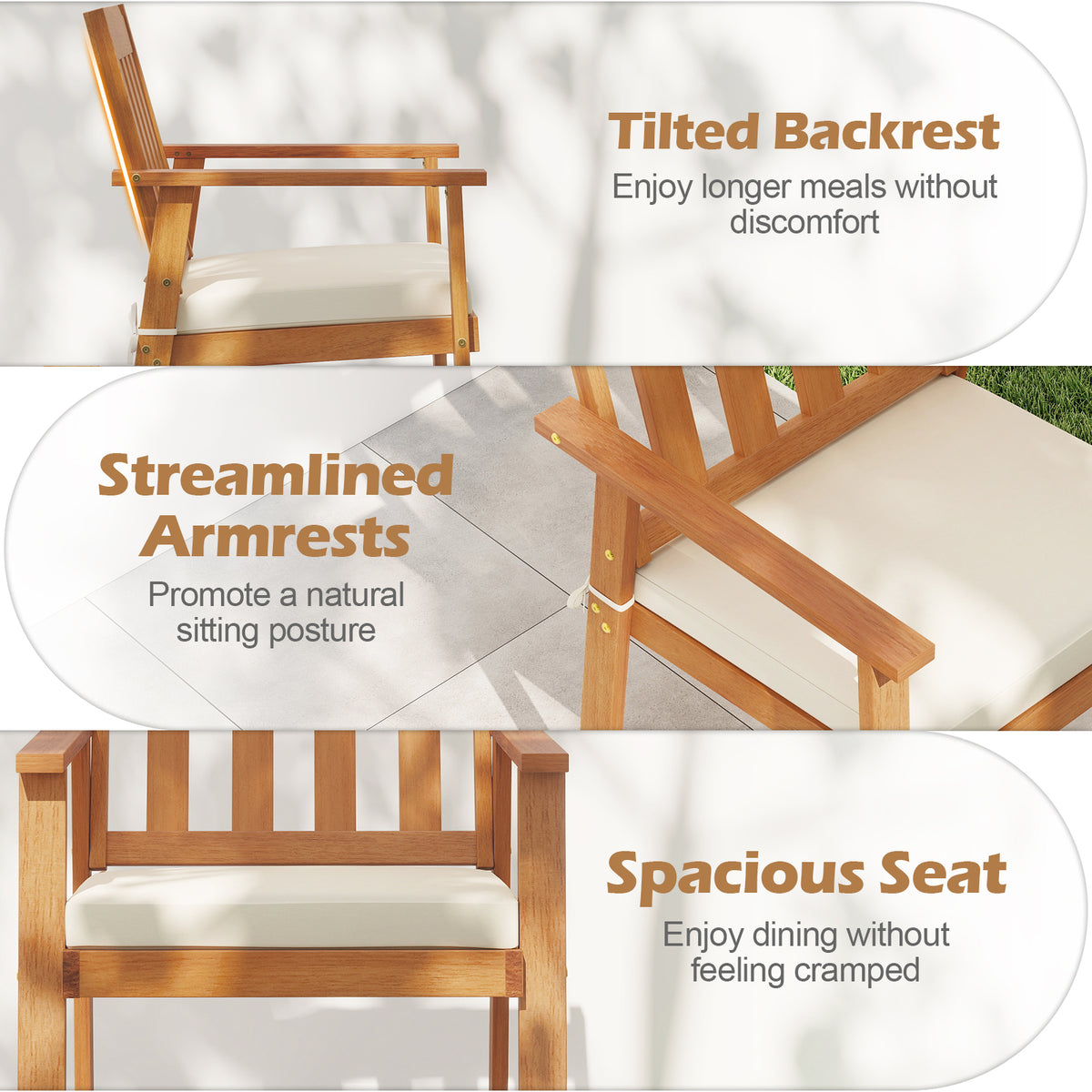 Acacia Wood Patio Dining Chairs Set of 2 - White