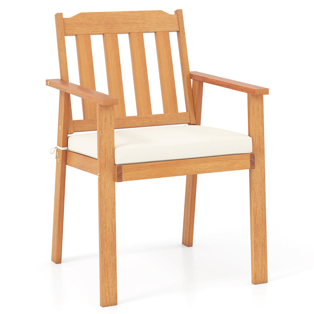 Acacia Wood Patio Dining Chairs Set of 2 - White
