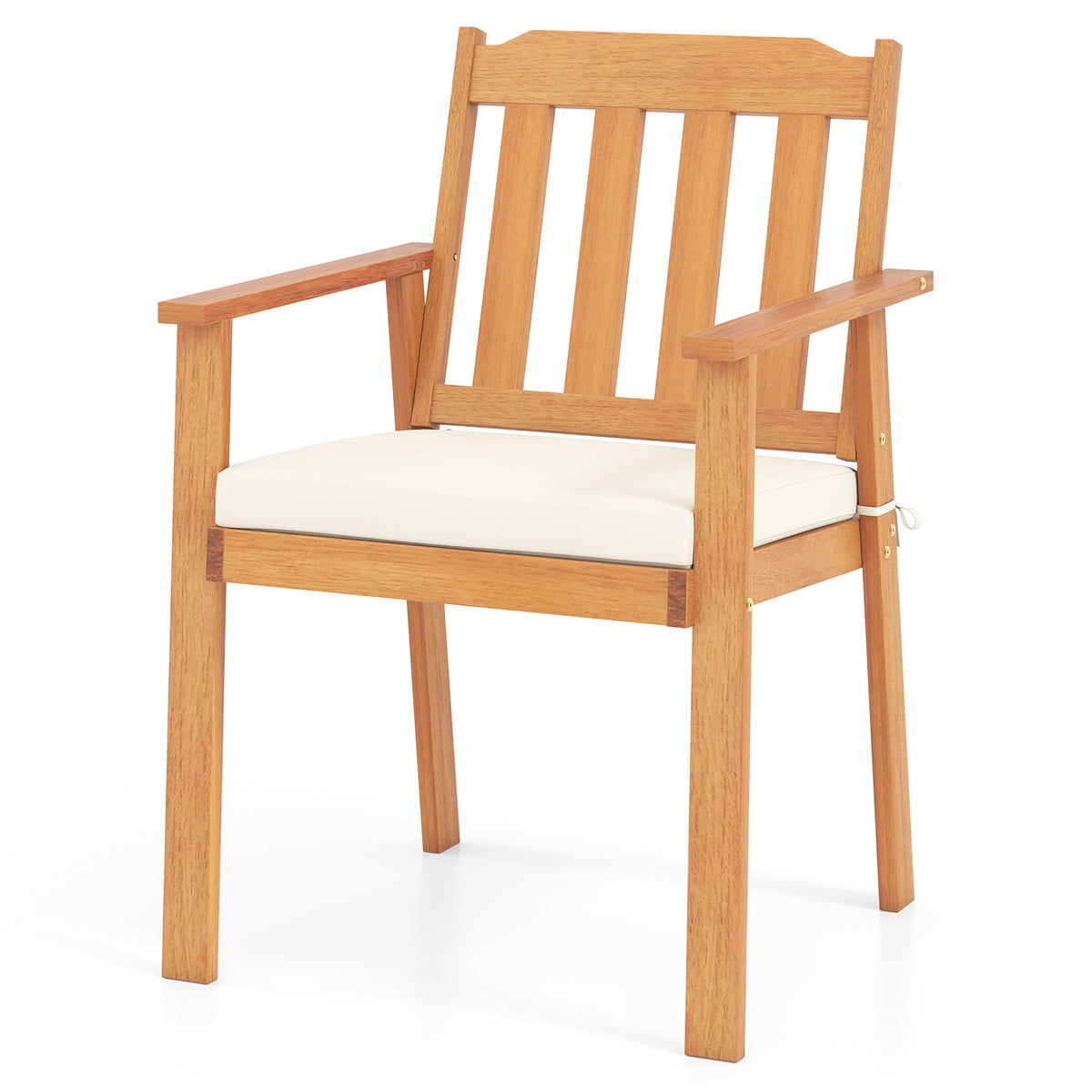 Acacia Wood Patio Dining Chairs Set of 2 - White