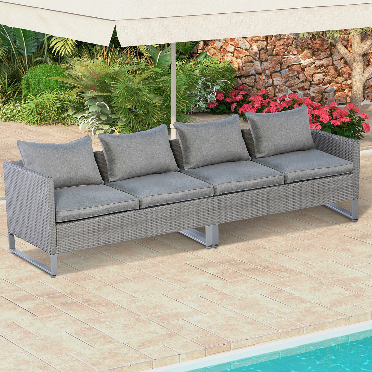 2-Piece Outdoor Patio Sofa Set with Cushions - Gray