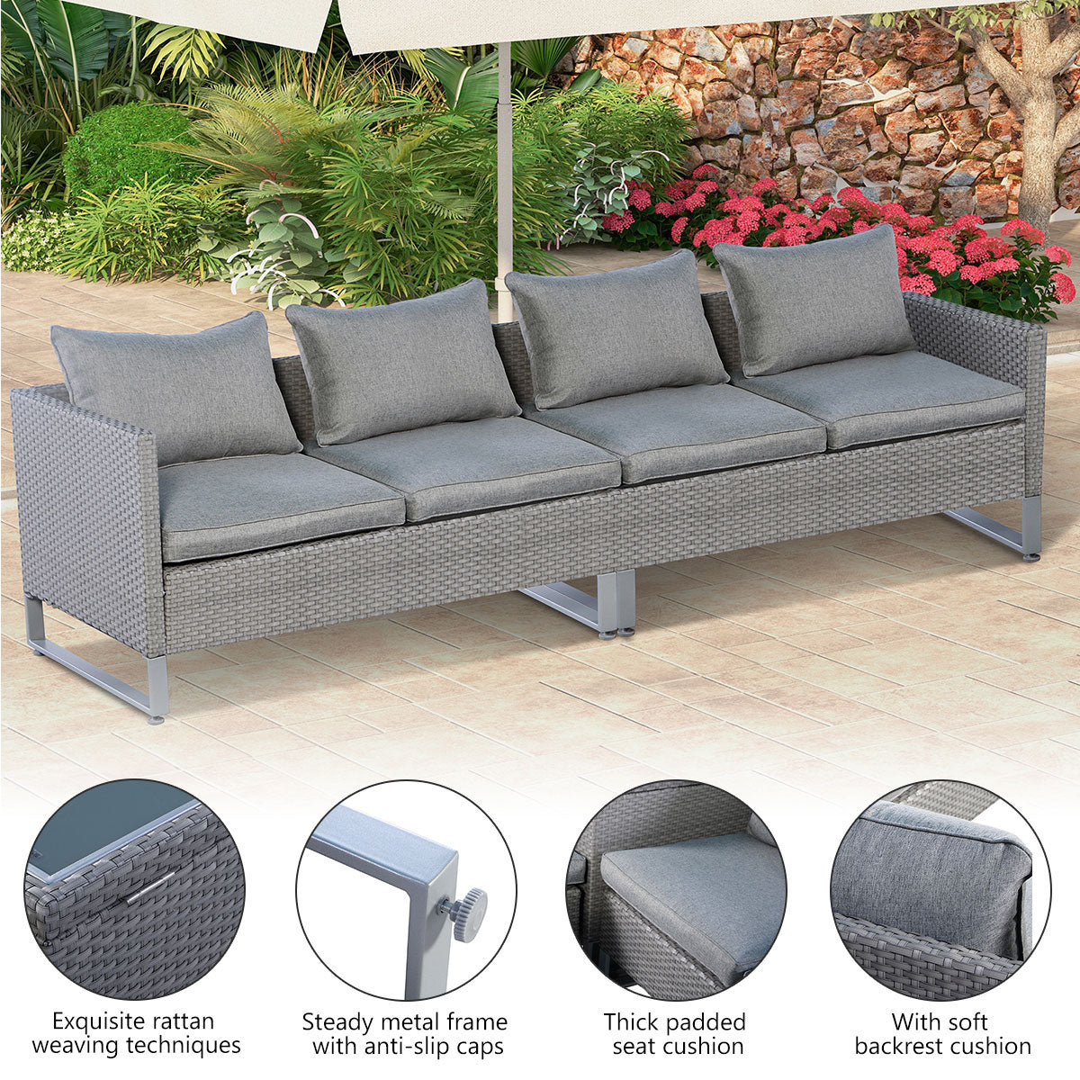 2-Piece Outdoor Patio Sofa Set with Cushions - Gray