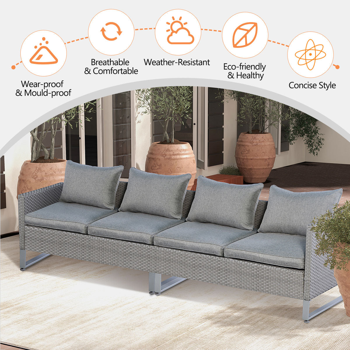 2-Piece Outdoor Patio Sofa Set with Cushions - Gray