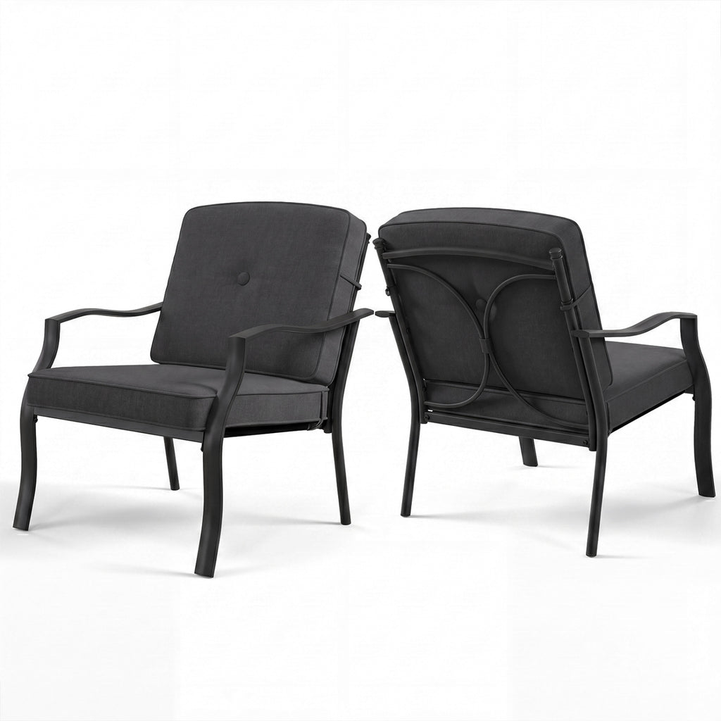 2-Piece Patio Metal Chairs with Cushions - Black
