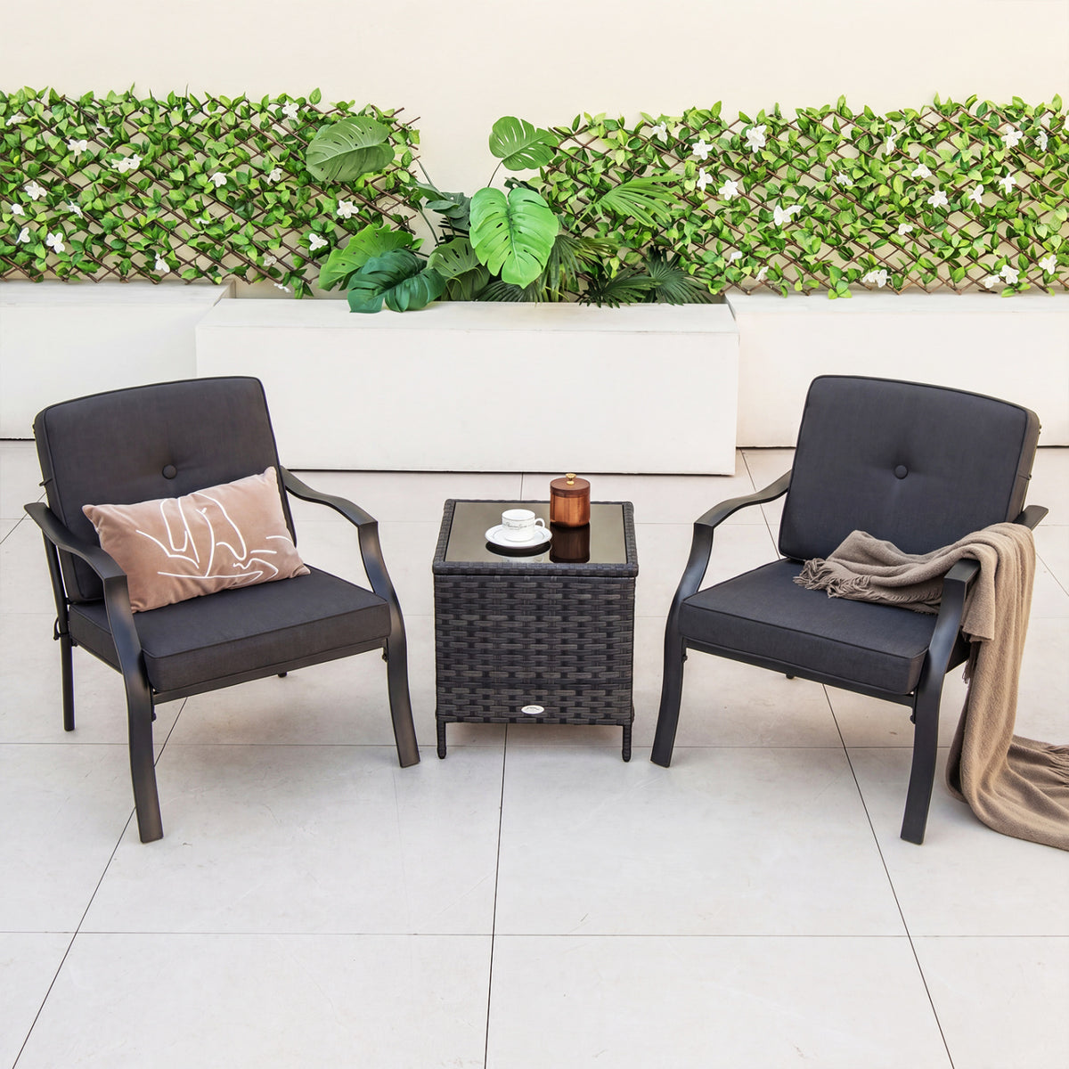 2-Piece Patio Metal Chairs with Cushions - Black