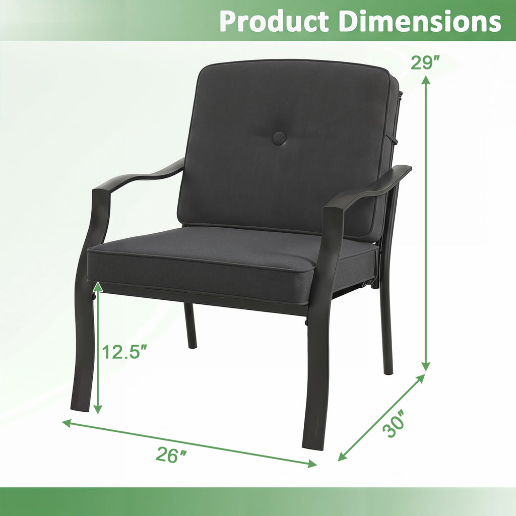 2-Piece Patio Metal Chairs with Cushions - Black