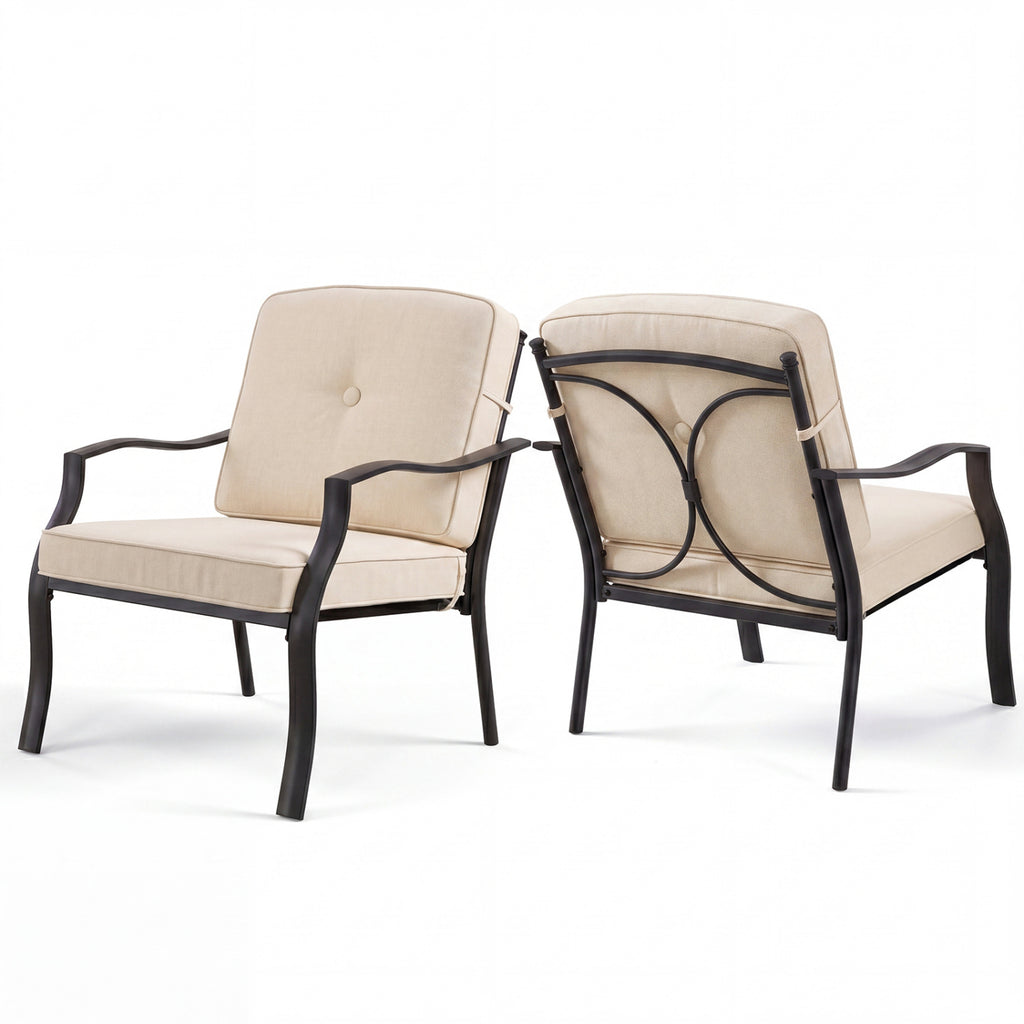 2-Piece Patio Metal Chairs with Cushions - Black