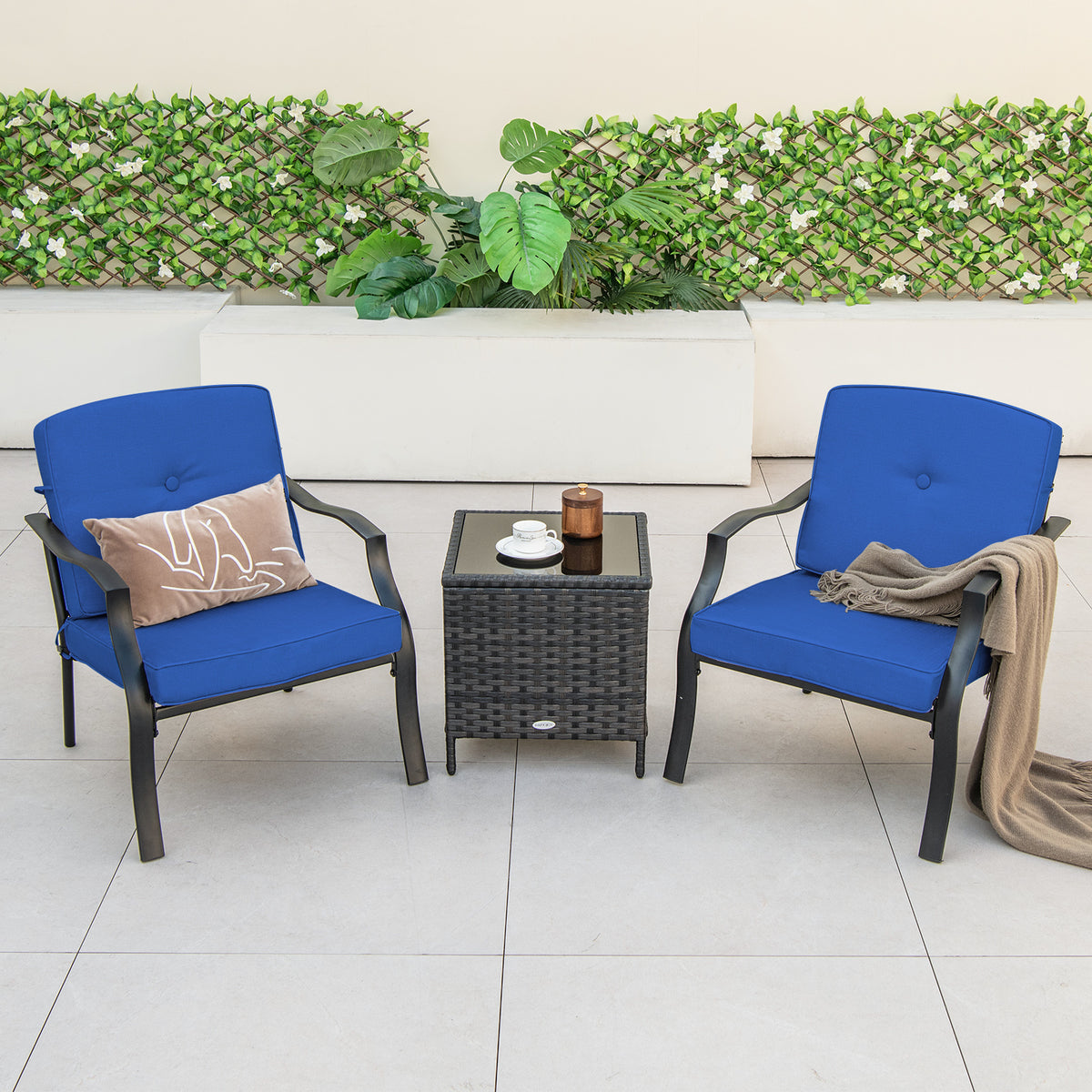 2-Piece Patio Metal Chairs with Cushions - Black