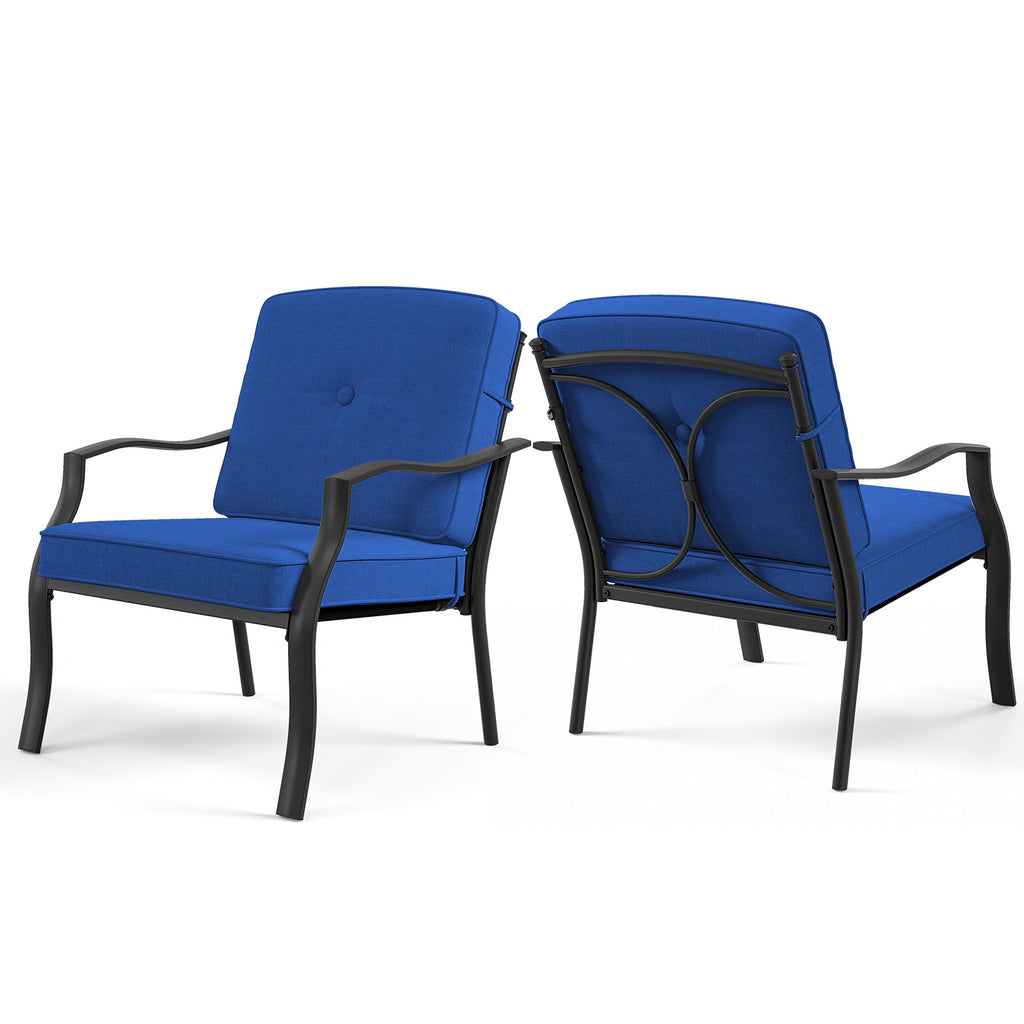 2-Piece Patio Metal Chairs with Cushions - Black