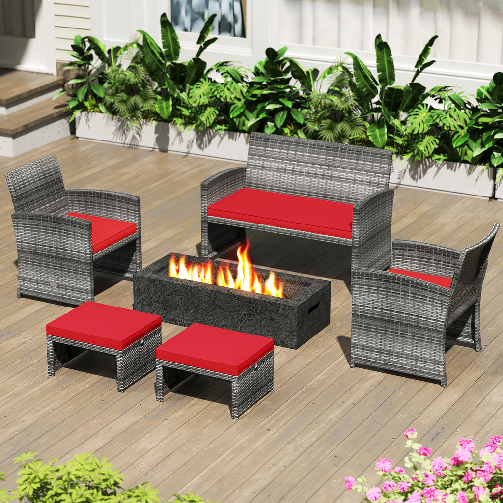 2 Pieces Patio PE Rattan Ottomans with Soft Zippered Cushions for Deck