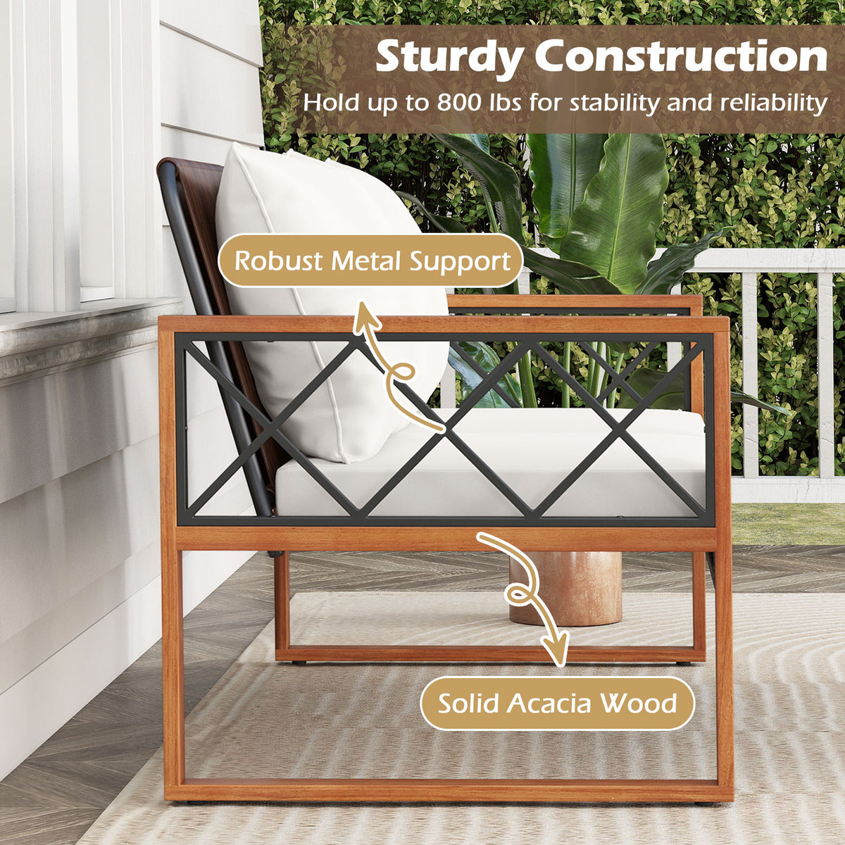 2-Piece Patio Wicker Conversation Set with Cushions - White