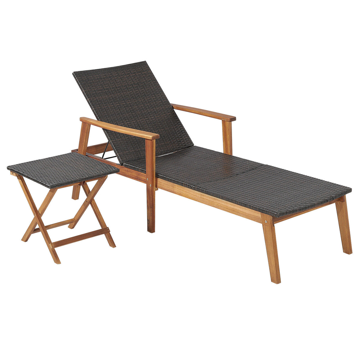 Patio Chaise Lounge with 4-Level Adjustable Backrest & Side Table