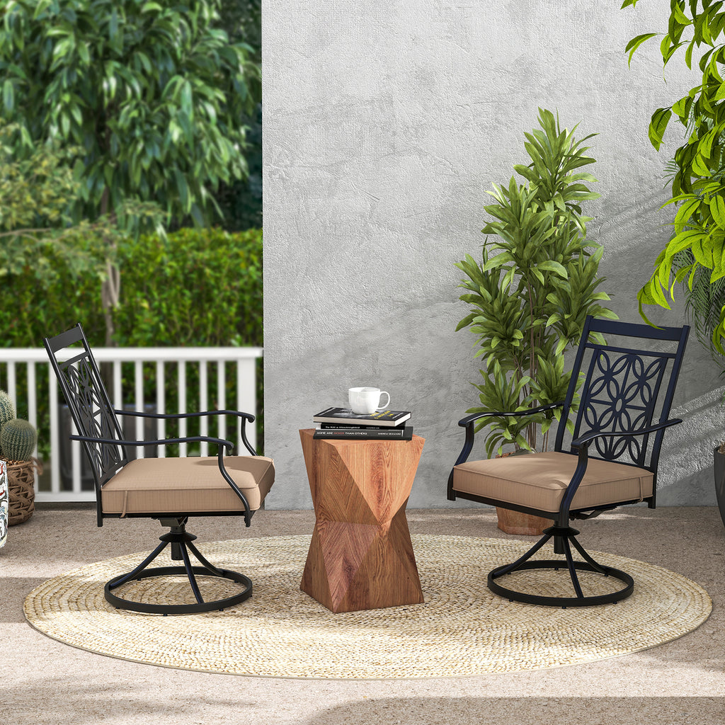 2-Piece Patio Swivel Chair Set with Cushions - Black
