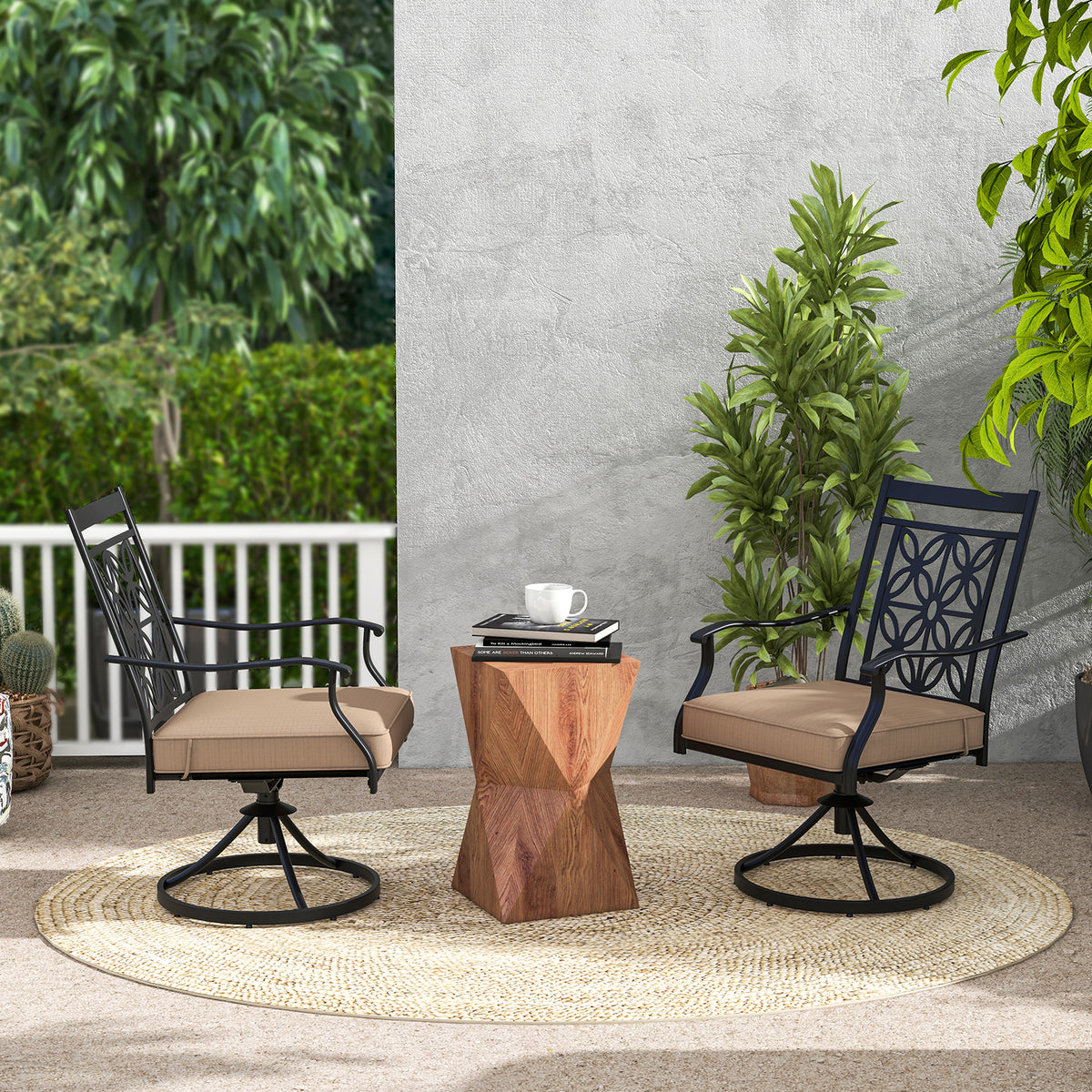 2-Piece Patio Swivel Chair Set with Cushions - Black