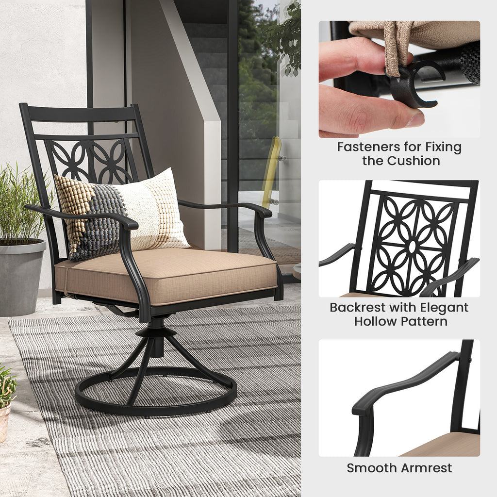 2-Piece Patio Swivel Chair Set with Cushions - Black