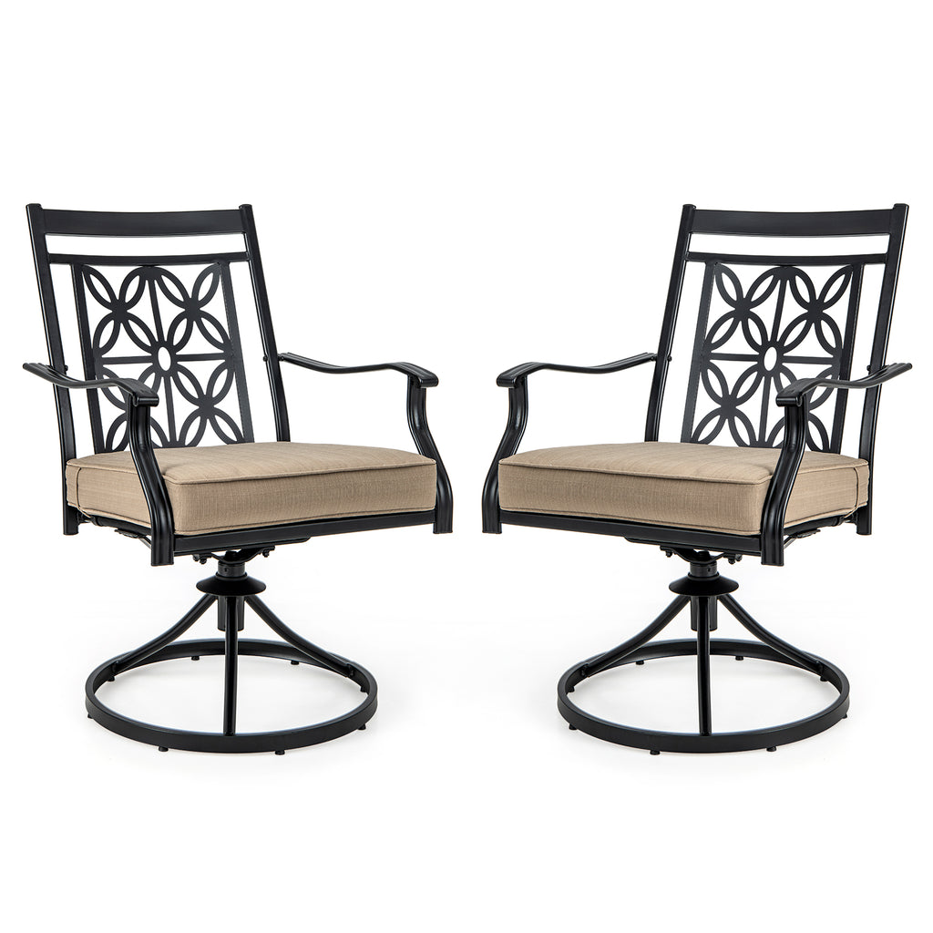 2-Piece Patio Swivel Chair Set with Cushions - Black