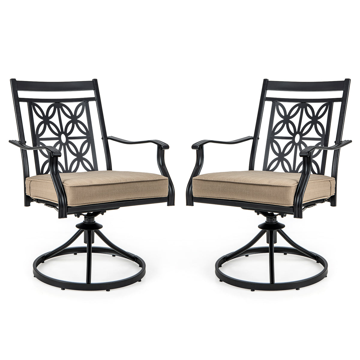 2-Piece Patio Swivel Chair Set with Cushions - Black