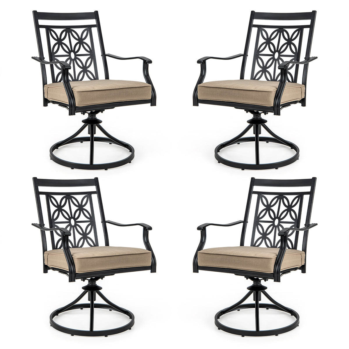 2-Piece Patio Swivel Chair Set with Cushions - Black