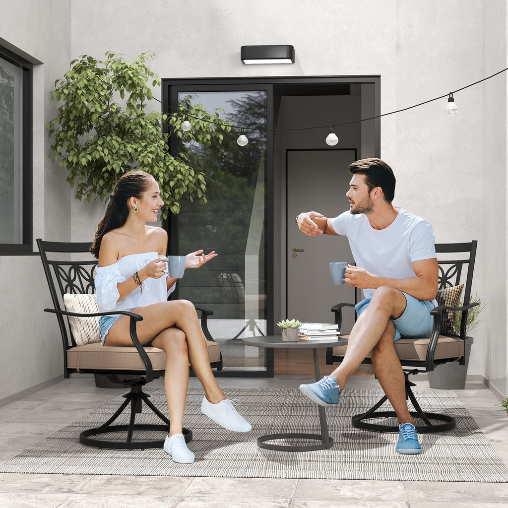 2-Piece Patio Swivel Chair Set with Cushions - Black
