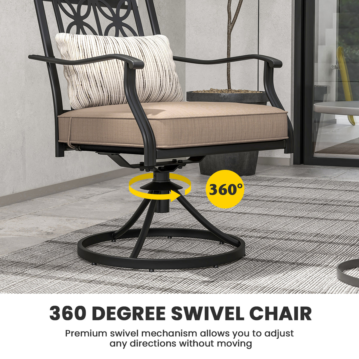 2-Piece Patio Swivel Chair Set with Cushions - Black