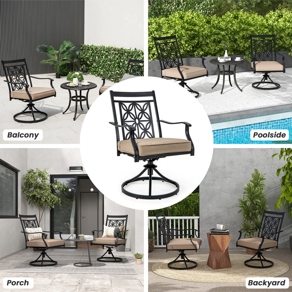 2-Piece Patio Swivel Chair Set with Cushions - Black
