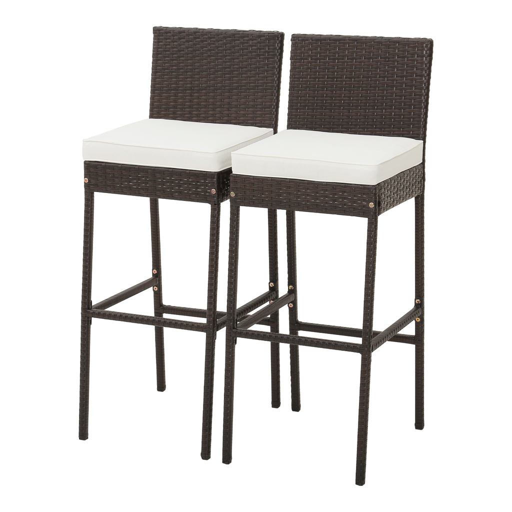 Set of 2 Patio Bar Chairs with Detachable Cushion and Footrest