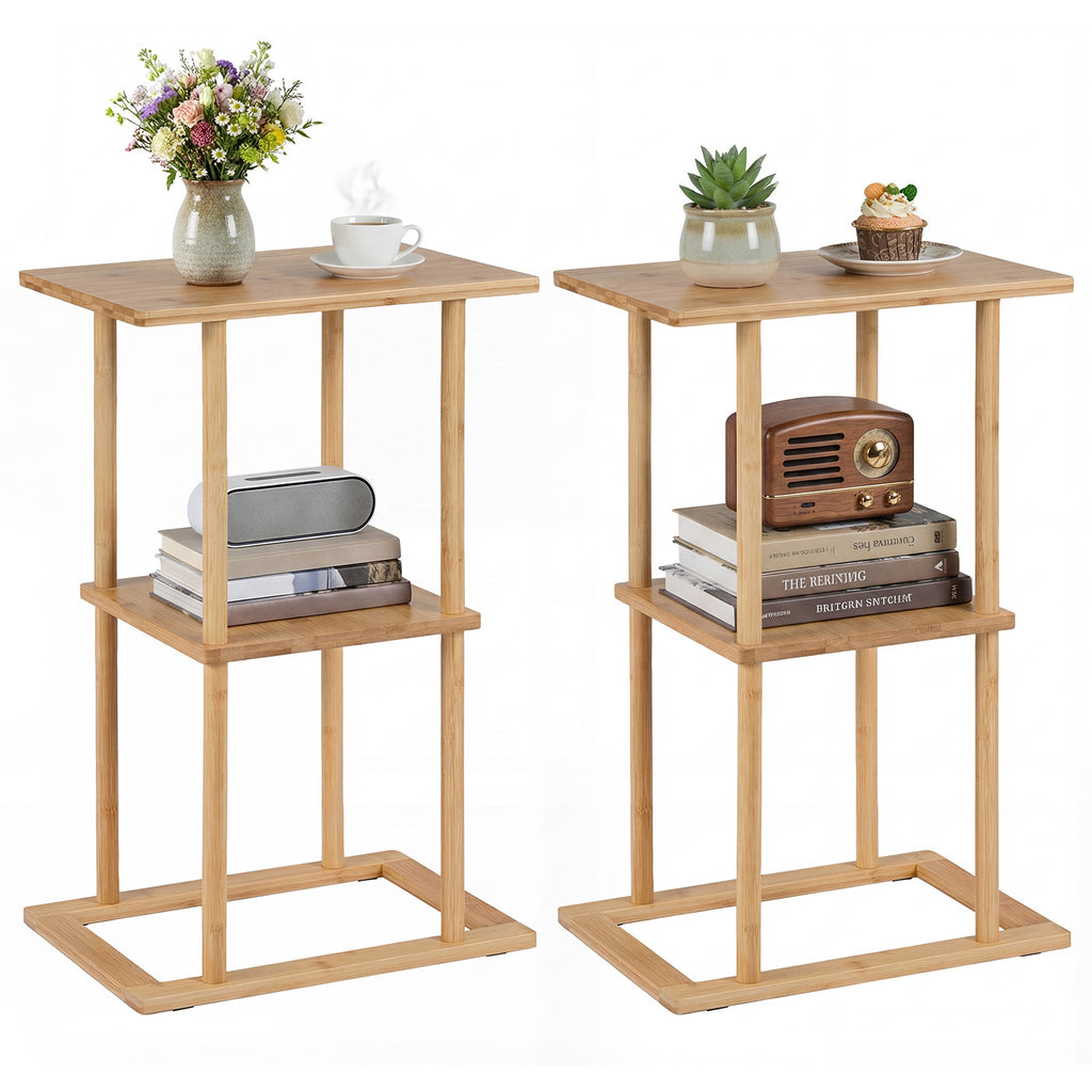 Bamboo Side Table with Storage Shelves, Natural