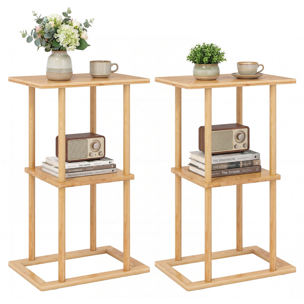 Bamboo Side Table with Storage Shelves, Natural