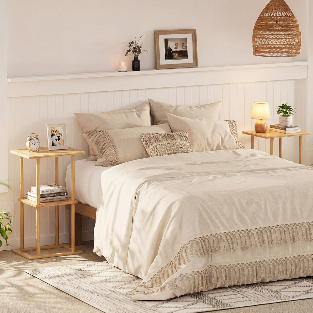 Bamboo Side Table with Storage Shelves, Natural