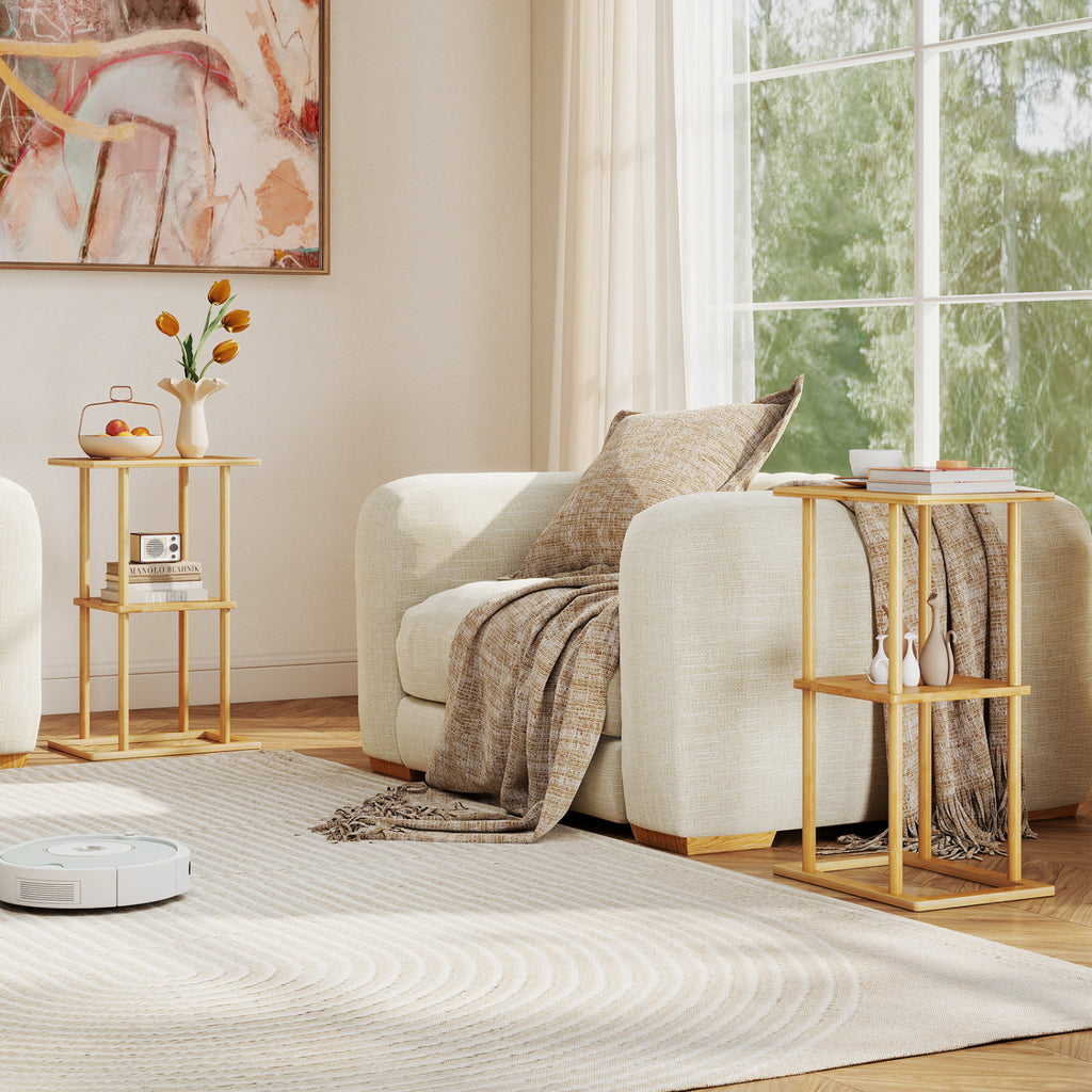 Bamboo Side Table with Storage Shelves, Natural