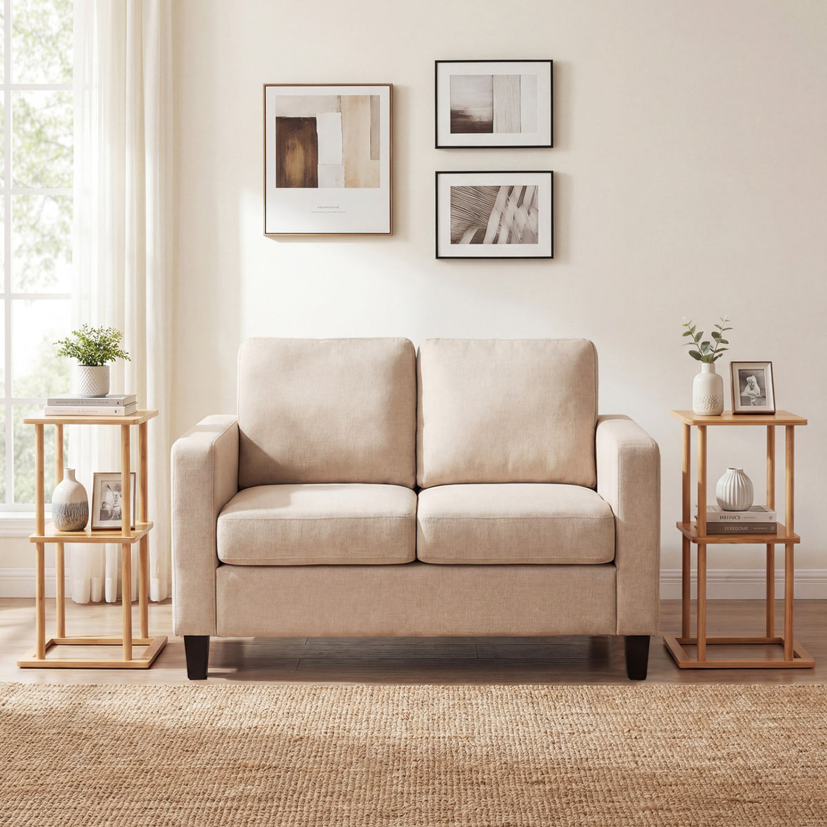 Bamboo Side Table with Storage Shelves, Natural