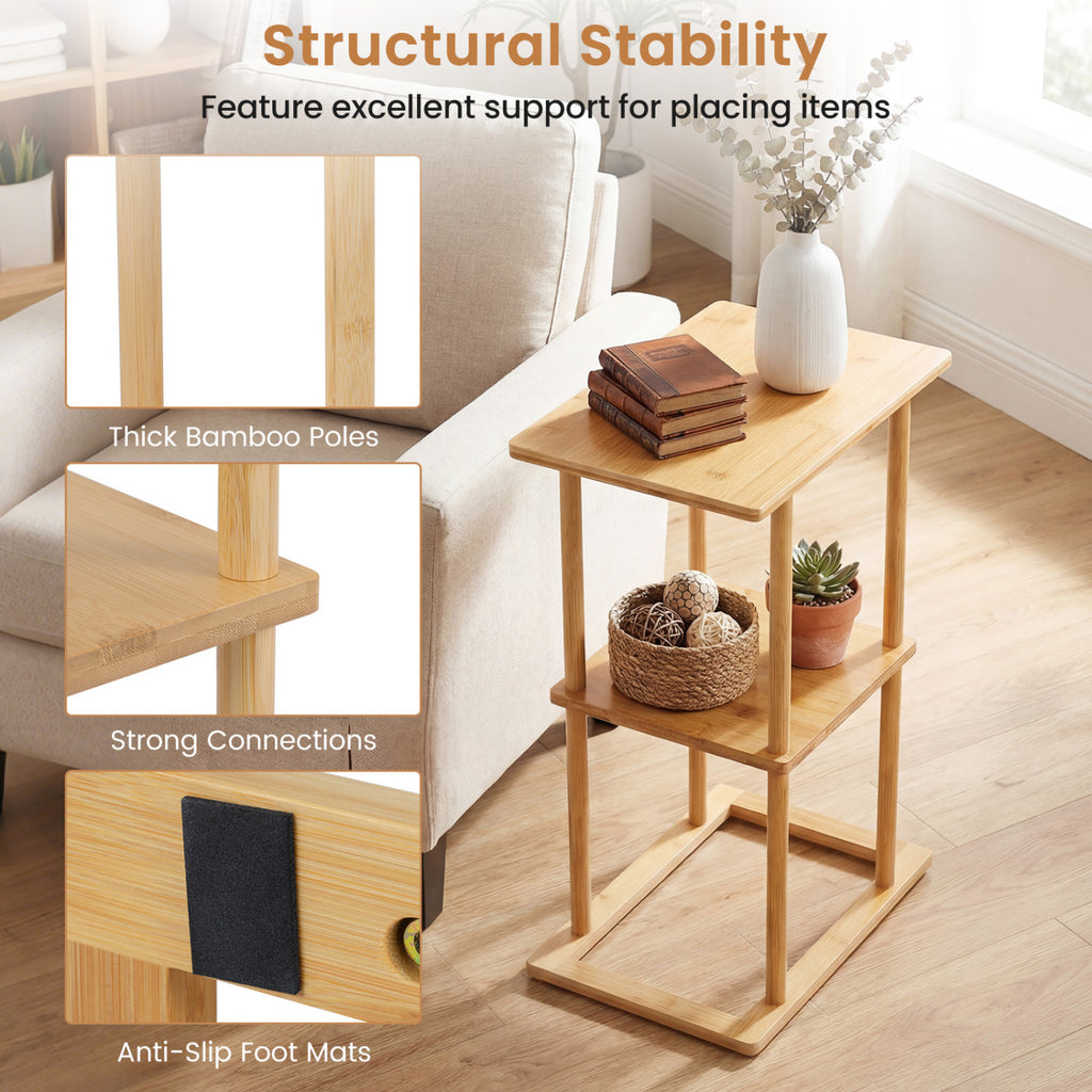 Bamboo Side Table with Storage Shelves, Natural