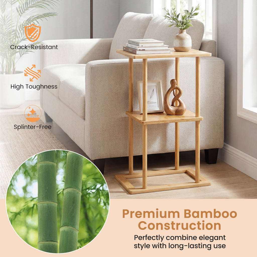 Bamboo Side Table with Storage Shelves, Natural