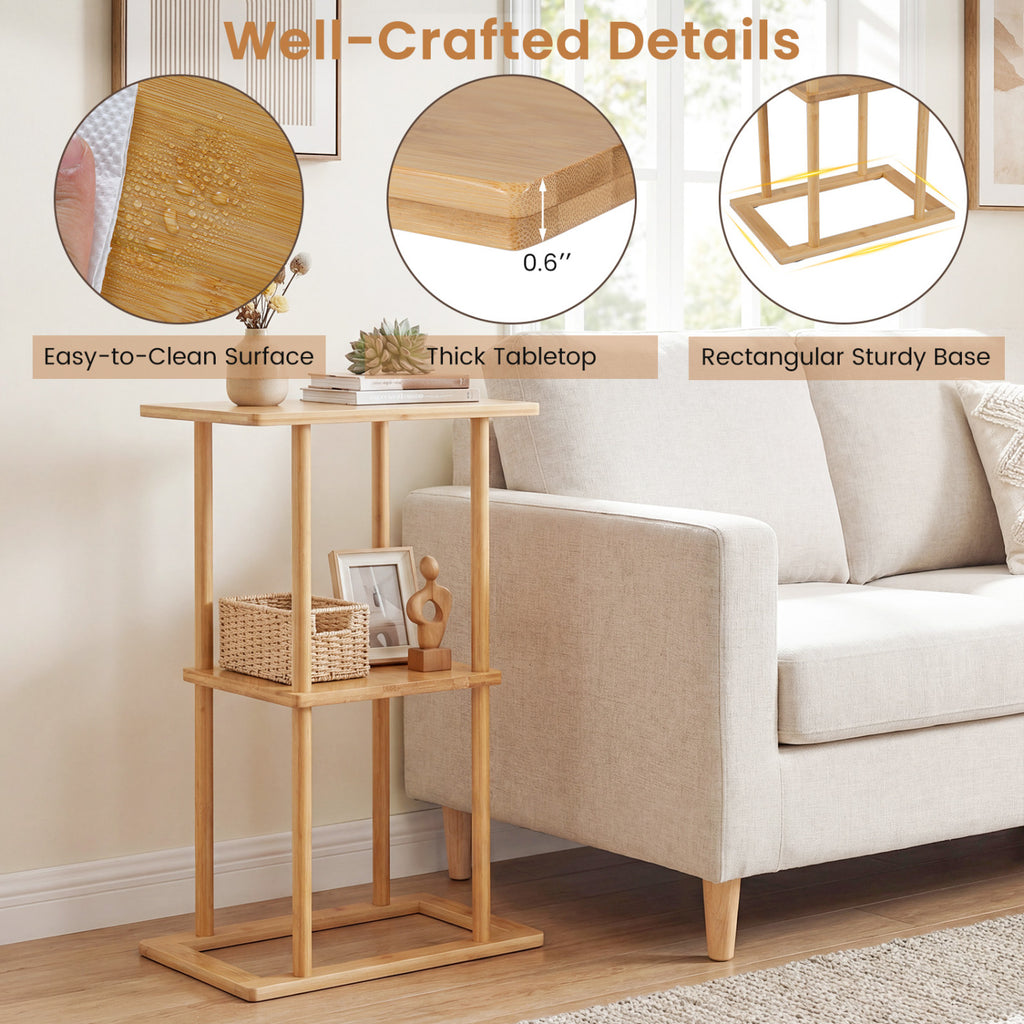 Bamboo Side Table with Storage Shelves, Natural