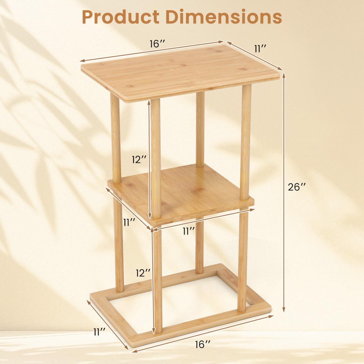 Bamboo Side Table with Storage Shelves, Natural