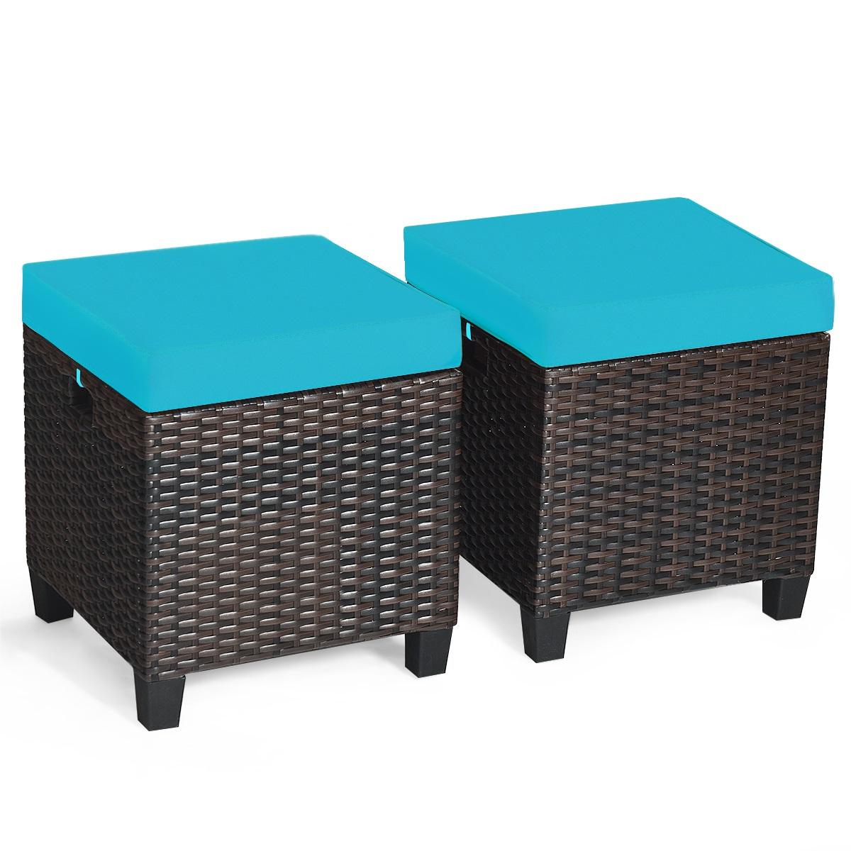 Patio Rattan Ottoman Set with Removable Cushions - Red