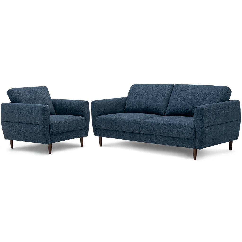 Modern Upholstered Sofa Couch Set with Removable Cushion Covers, Navy