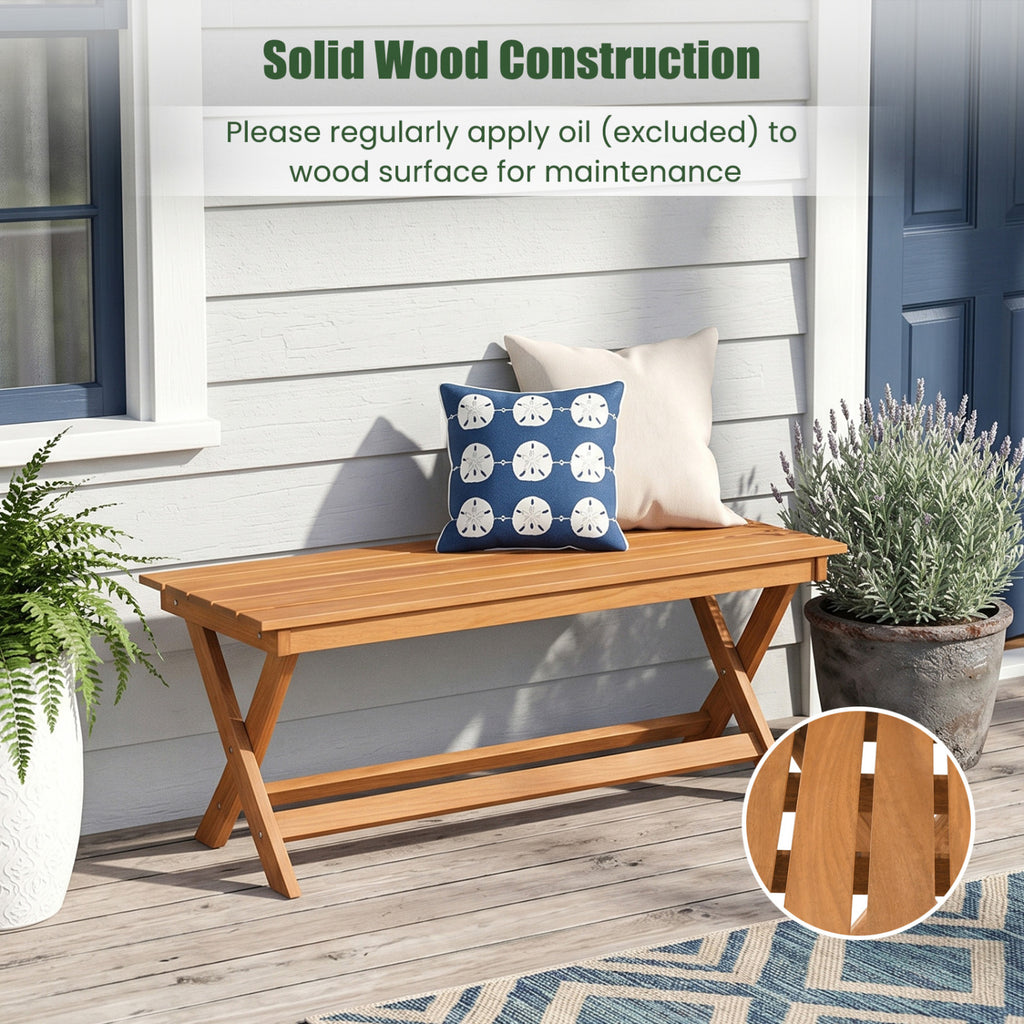 2-Seat Wooden Garden Patio Bench with X-Shaped Legs