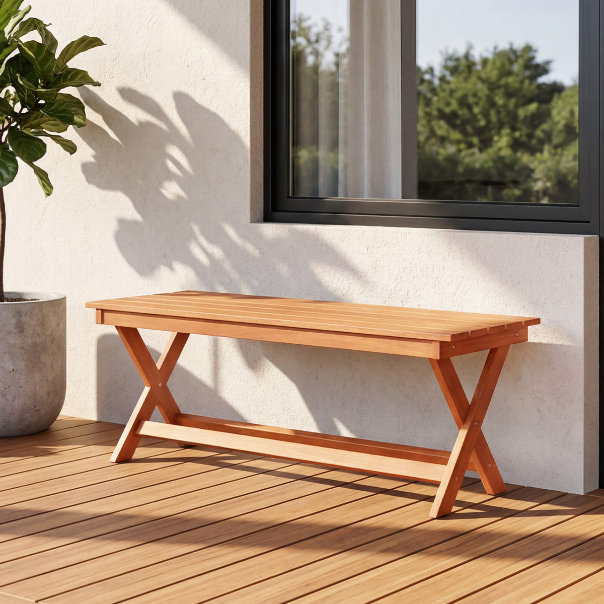 2-Seat Wooden Garden Patio Bench with X-Shaped Legs