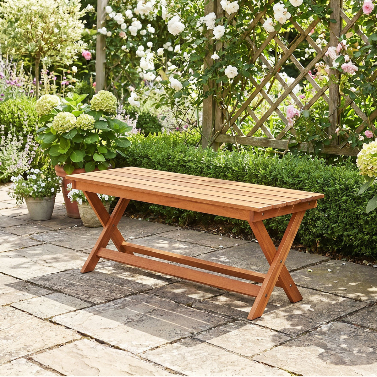 2-Seat Wooden Garden Patio Bench with X-Shaped Legs