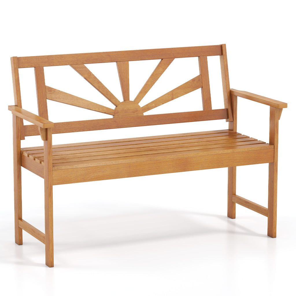 2-Person Patio Acacia Wood Garden Chair with Armrests and Backrest