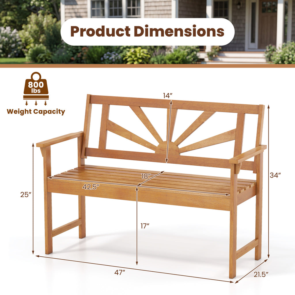 2-Seater Acacia Wood Loveseat Bench with Backrest and Armrests for