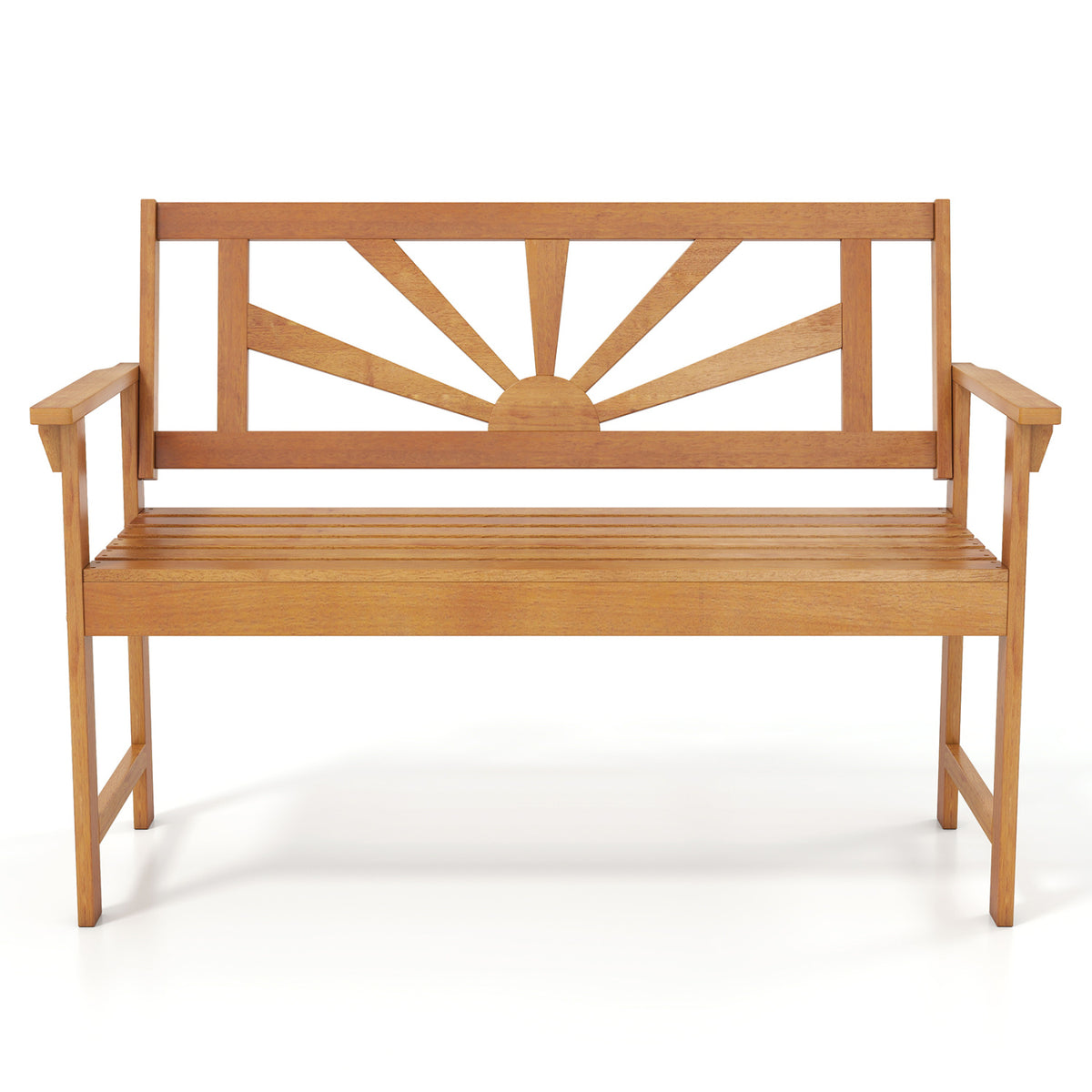 2-Seater Acacia Wood Loveseat Bench with Backrest and Armrests for
