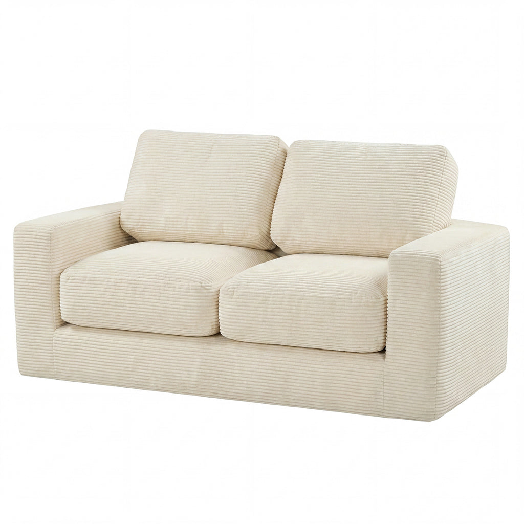 2-Seater Floor Couch Loveseat with Removable Corduroy Cover - Black