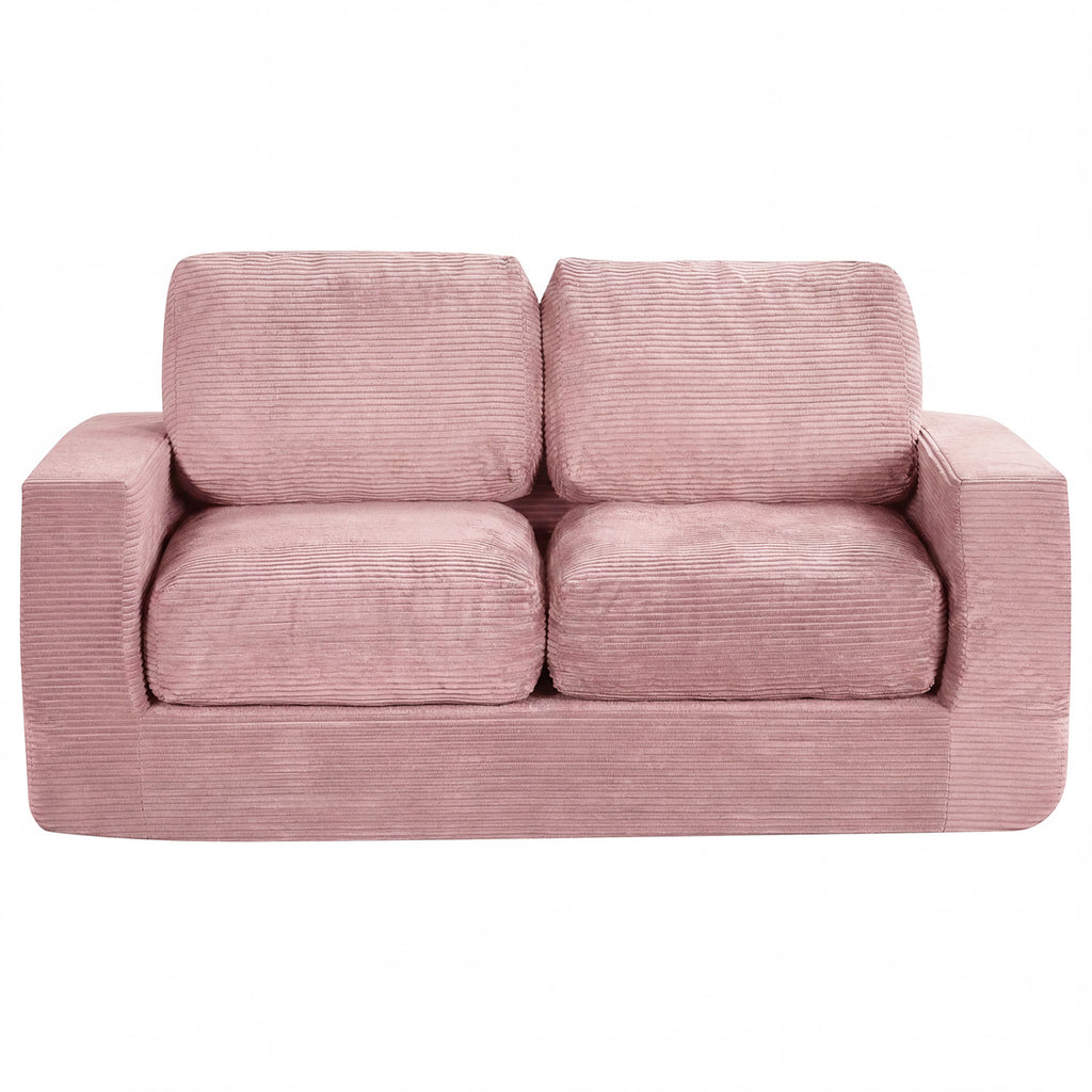 2-Seater Floor Couch Loveseat with Removable Corduroy Cover - Pink
