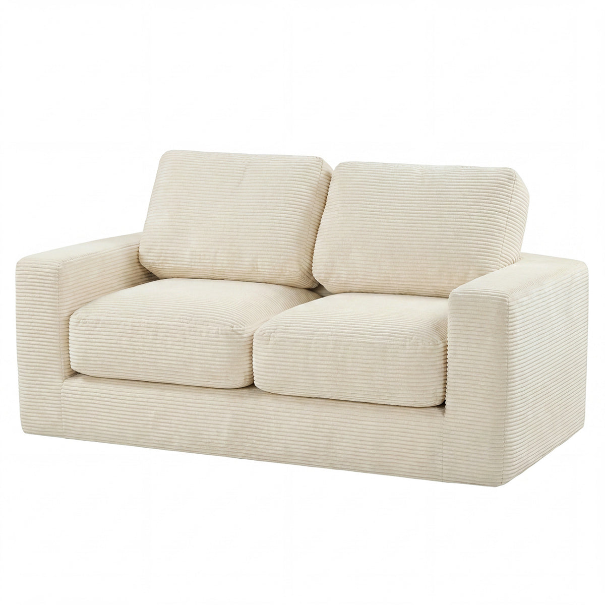 2-Seater Floor Couch Loveseat with Removable Corduroy Cover – Beige