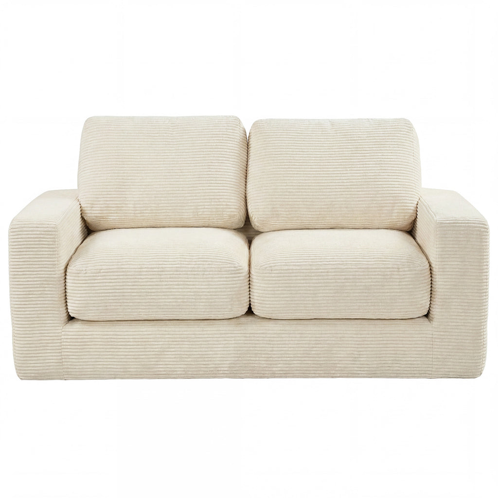 2-Seater Floor Couch Loveseat with Removable Corduroy Cover – Beige