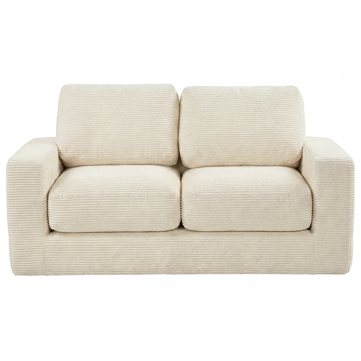 2-Seater Floor Couch Loveseat with Removable Corduroy Cover, Beige
