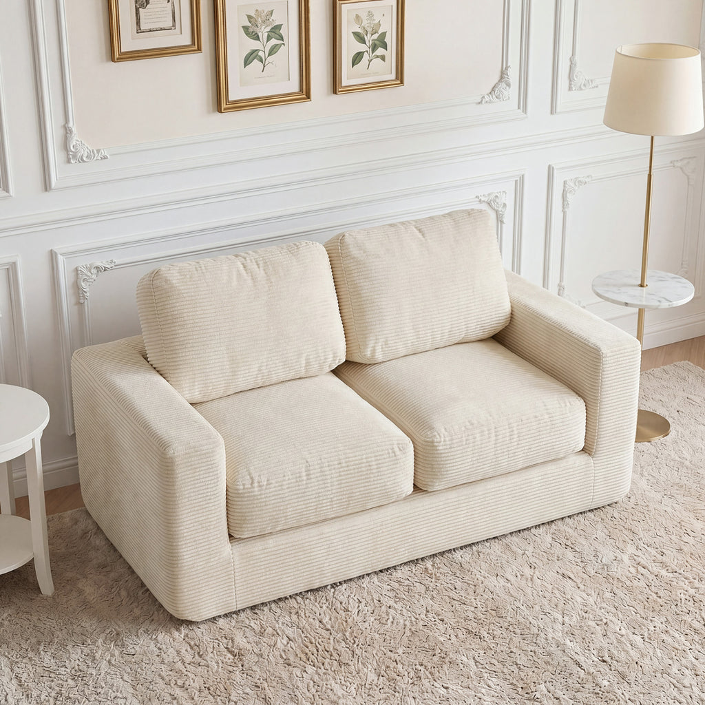 2-Seater Floor Couch Loveseat with Removable Corduroy Cover – Beige